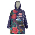 Tui Meri Kirihimete Personalised Wearable Blanket Hoodie Pohutukawa Flowers Blue Motif - Aussie Hoodie