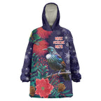 Tui Meri Kirihimete Personalised Wearable Blanket Hoodie Pohutukawa Flowers Blue Motif - Aussie Hoodie