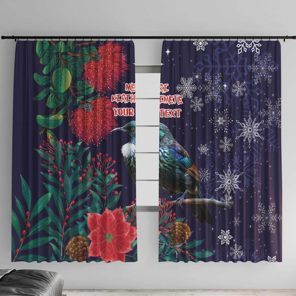 Tui Meri Kirihimete Personalised Window Curtain Pohutukawa Flowers Blue Motif - Aussie Hoodie