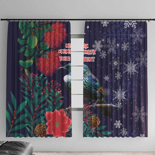 Tui Meri Kirihimete Personalised Window Curtain Pohutukawa Flowers Blue Motif - Aussie Hoodie