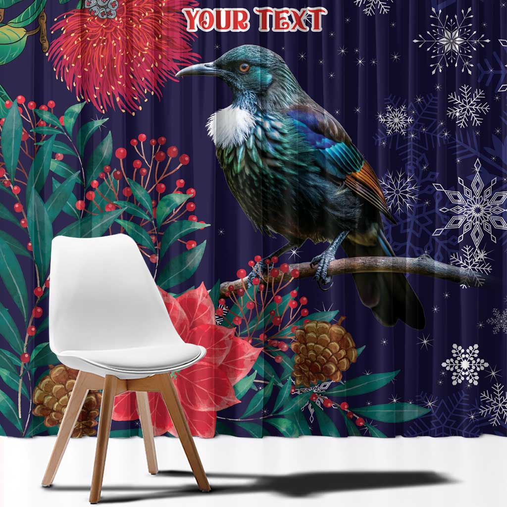 Tui Meri Kirihimete Personalised Window Curtain Pohutukawa Flowers Blue Motif - Aussie Hoodie