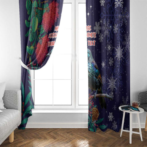 Tui Meri Kirihimete Personalised Window Curtain Pohutukawa Flowers Blue Motif - Aussie Hoodie
