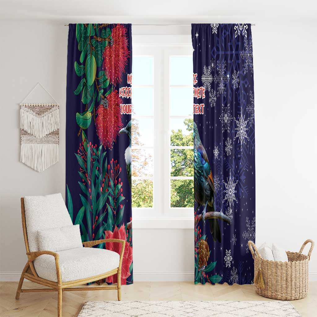 Tui Meri Kirihimete Personalised Window Curtain Pohutukawa Flowers Blue Motif - Aussie Hoodie
