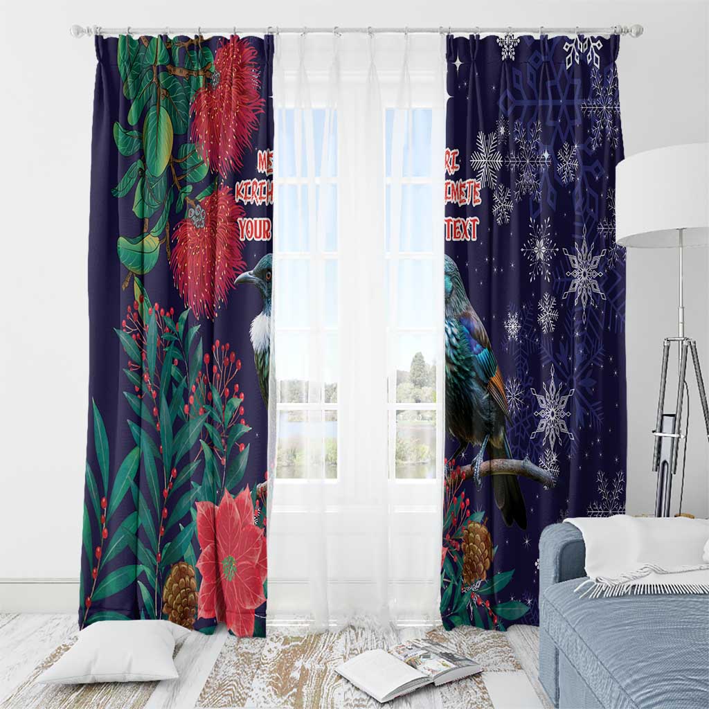 Tui Meri Kirihimete Personalised Window Curtain Pohutukawa Flowers Blue Motif - Aussie Hoodie