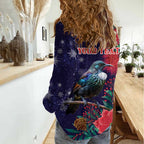 Tui Meri Kirihimete Personalised Women Casual Shirt Pohutukawa Flowers Blue Motif - Aussie Hoodie