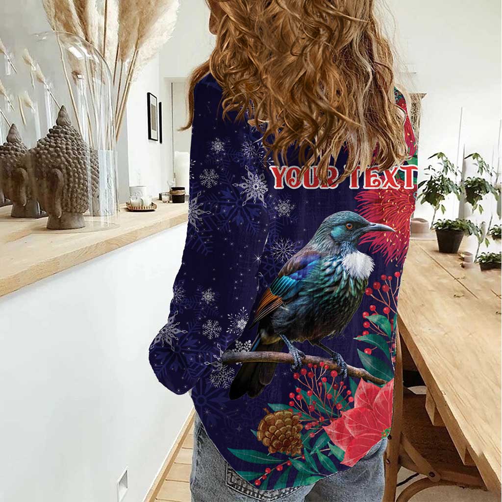 Tui Meri Kirihimete Personalised Women Casual Shirt Pohutukawa Flowers Blue Motif - Aussie Hoodie