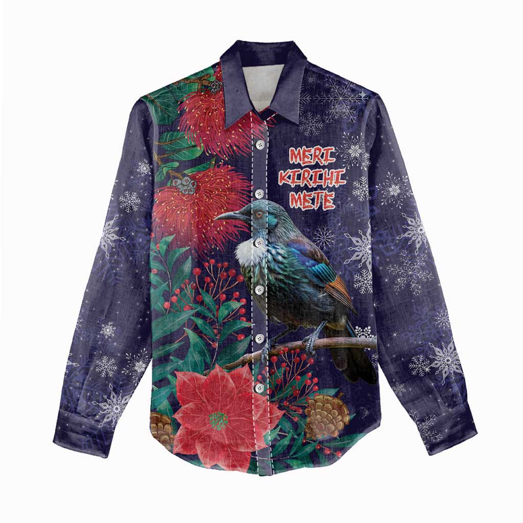 Tui Meri Kirihimete Personalised Women Casual Shirt Pohutukawa Flowers Blue Motif - Aussie Hoodie