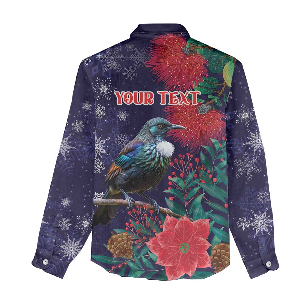 Tui Meri Kirihimete Personalised Women Casual Shirt Pohutukawa Flowers Blue Motif - Aussie Hoodie