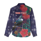 Tui Meri Kirihimete Personalised Women Casual Shirt Pohutukawa Flowers Blue Motif - Aussie Hoodie