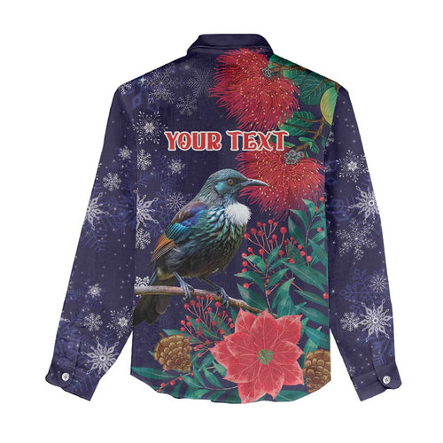 Tui Meri Kirihimete Personalised Women Casual Shirt Pohutukawa Flowers Blue Motif - Aussie Hoodie