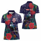 Tui Meri Kirihimete Personalised Women Polo Shirt Pohutukawa Flowers Blue Motif - Aussie Hoodie