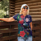Tui Meri Kirihimete Personalised Women Polo Shirt Pohutukawa Flowers Blue Motif - Aussie Hoodie