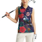 Tui Meri Kirihimete Personalised Women Sleeveless Polo Shirt Pohutukawa Flowers Blue Motif - Aussie Hoodie