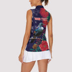 Tui Meri Kirihimete Personalised Women Sleeveless Polo Shirt Pohutukawa Flowers Blue Motif - Aussie Hoodie