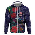Tui Meri Kirihimete Personalised Zip Hoodie Pohutukawa Flowers Blue Motif - Aussie Hoodie