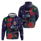 Tui Meri Kirihimete Personalised Zip Hoodie Pohutukawa Flowers Blue Motif - Aussie Hoodie
