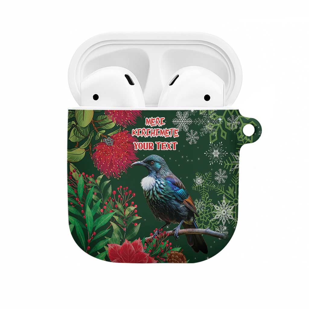 Tui Meri Kirihimete Personalised AirPods Case Pohutukawa Flowers Green Motif - Aussie Hoodie