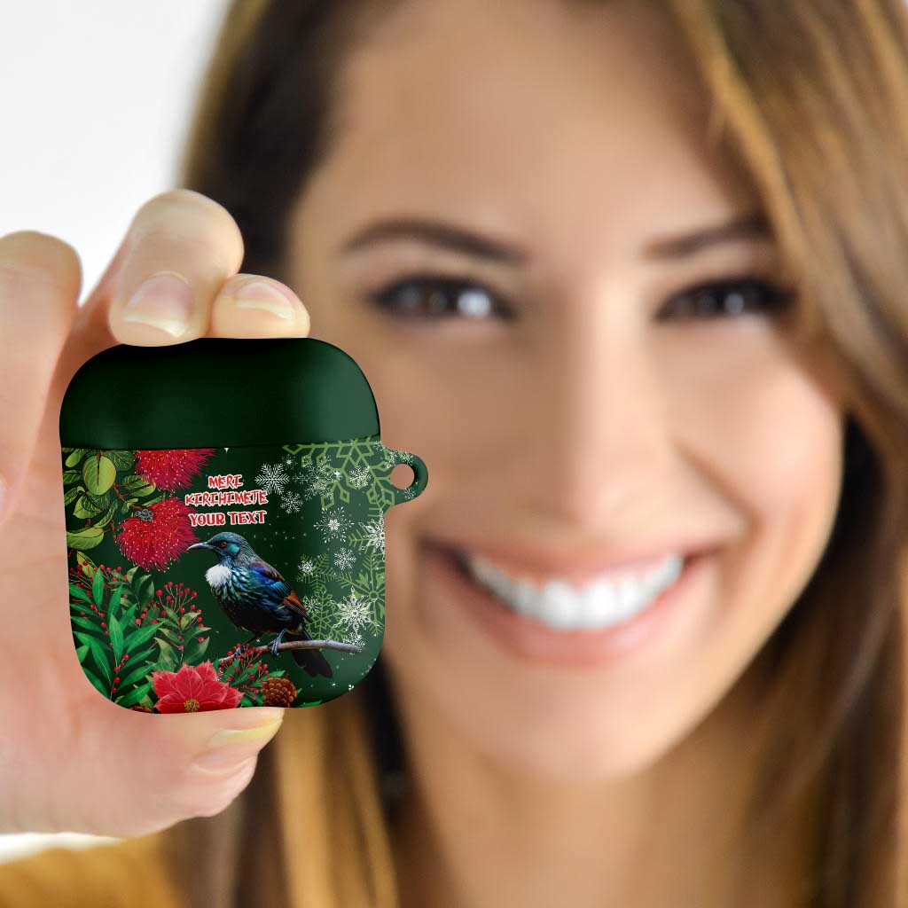 Tui Meri Kirihimete Personalised AirPods Case Pohutukawa Flowers Green Motif - Aussie Hoodie