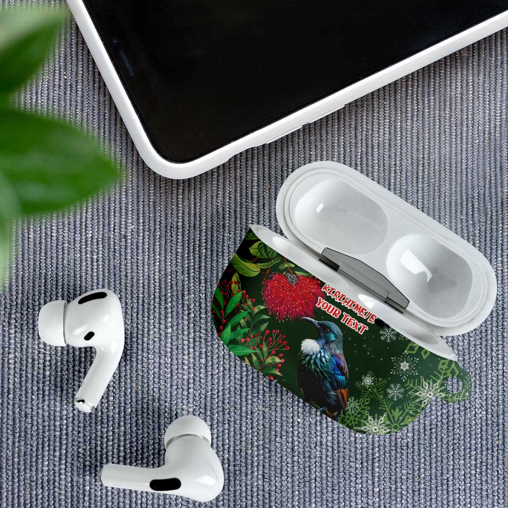 Tui Meri Kirihimete Personalised AirPods Case Pohutukawa Flowers Green Motif - Aussie Hoodie