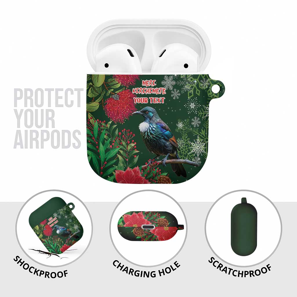 Tui Meri Kirihimete Personalised AirPods Case Pohutukawa Flowers Green Motif - Aussie Hoodie