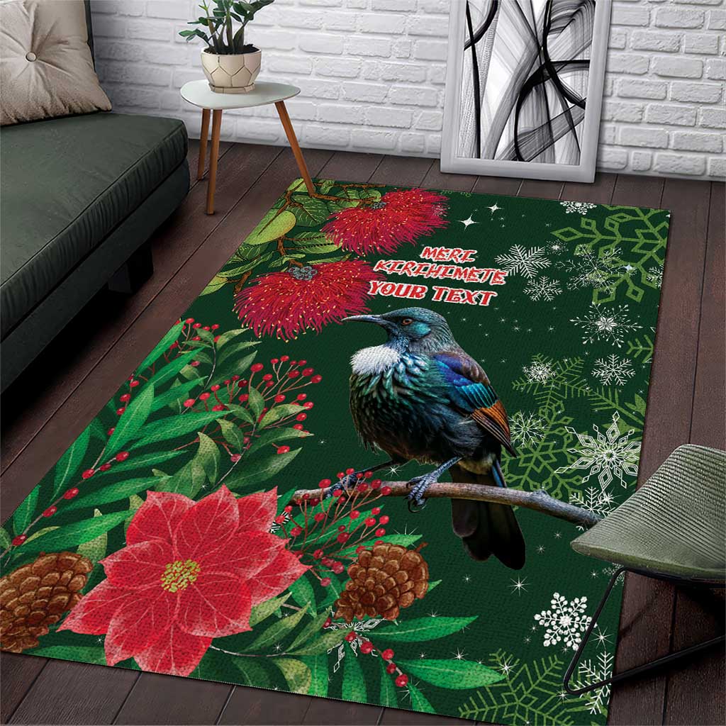 Tui Meri Kirihimete Personalised Area Rug Pohutukawa Flowers Green Motif - Aussie Hoodie