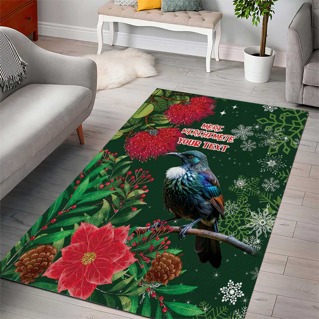 Tui Meri Kirihimete Personalised Area Rug Pohutukawa Flowers Green Motif - Aussie Hoodie