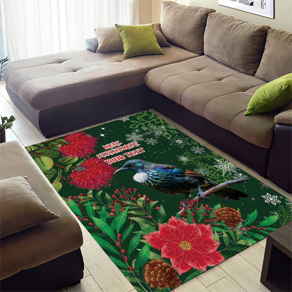 Tui Meri Kirihimete Personalised Area Rug Pohutukawa Flowers Green Motif - Aussie Hoodie