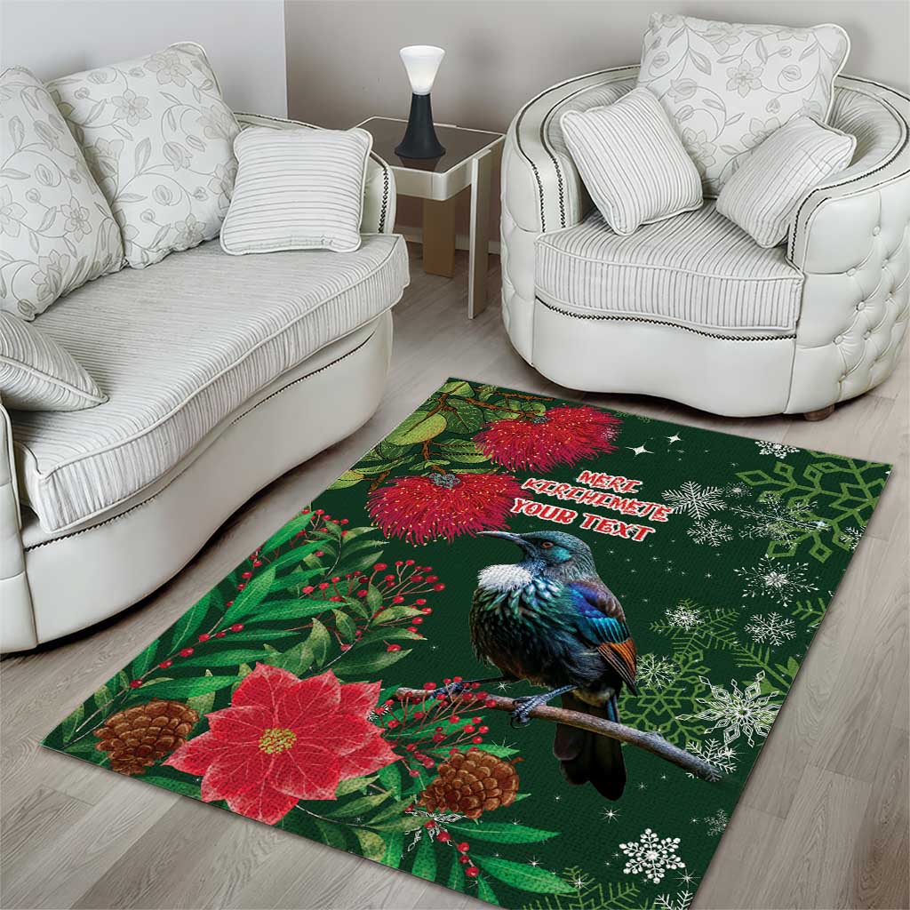Tui Meri Kirihimete Personalised Area Rug Pohutukawa Flowers Green Motif - Aussie Hoodie