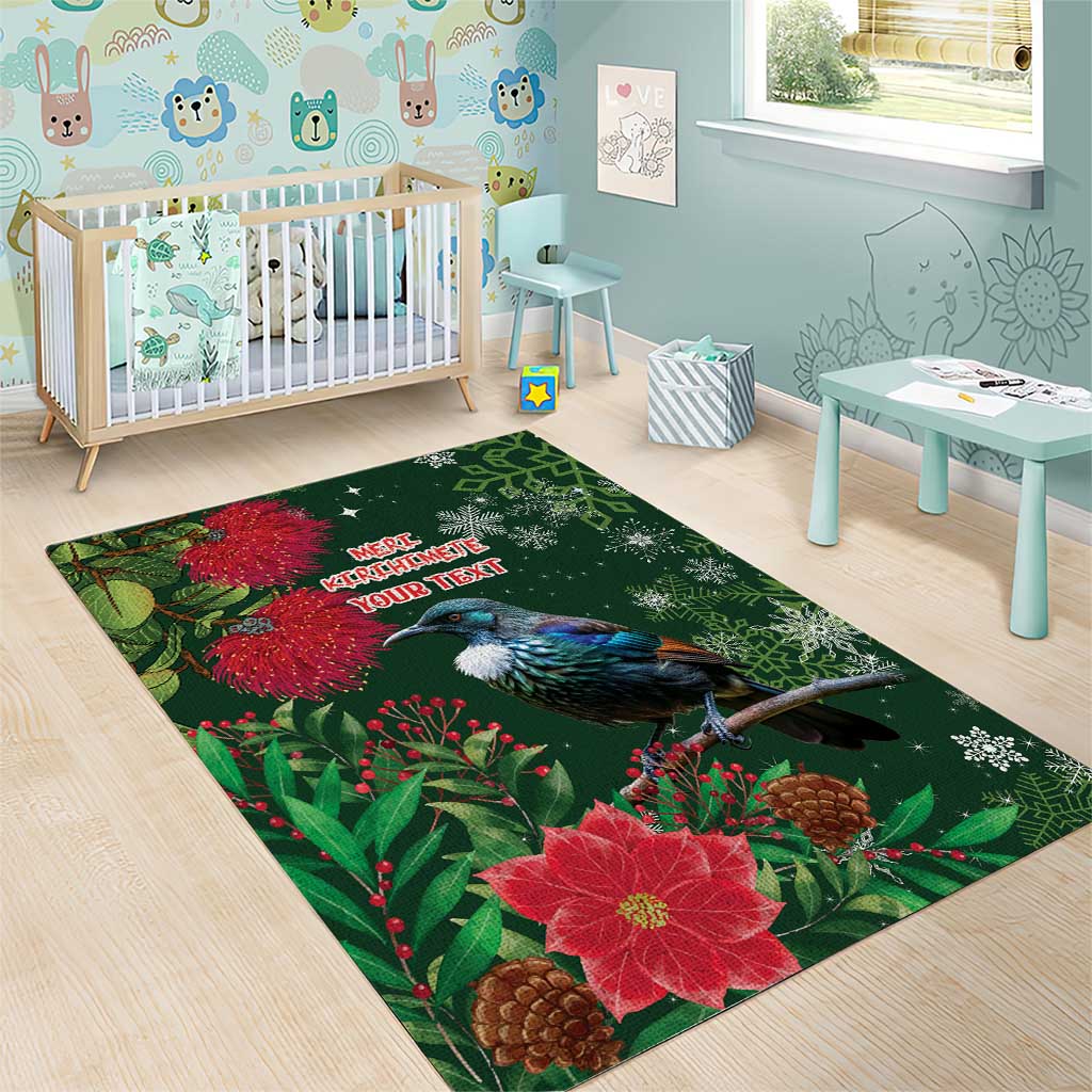 Tui Meri Kirihimete Personalised Area Rug Pohutukawa Flowers Green Motif - Aussie Hoodie
