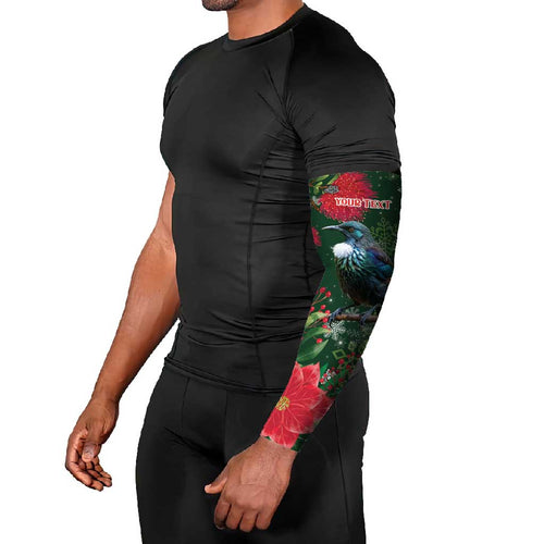 Tui Meri Kirihimete Personalised Arm Sleeves Pohutukawa Flowers Green Motif - Aussie Hoodie