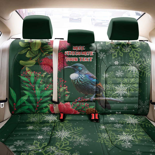 Tui Meri Kirihimete Personalised Back Car Seat Cover Pohutukawa Flowers Green Motif - Aussie Hoodie