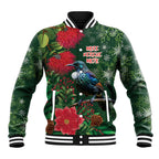 Tui Meri Kirihimete Personalised Baseball Jacket Pohutukawa Flowers Green Motif - Aussie Hoodie