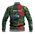 Tui Meri Kirihimete Personalised Baseball Jacket Pohutukawa Flowers Green Motif - Aussie Hoodie