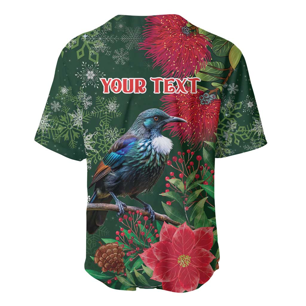 Tui Meri Kirihimete Personalised Baseball Jersey Pohutukawa Flowers Green Motif - Aussie Hoodie