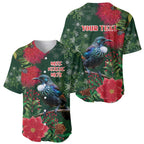 Tui Meri Kirihimete Personalised Baseball Jersey Pohutukawa Flowers Green Motif - Aussie Hoodie