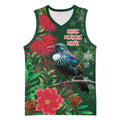 Tui Meri Kirihimete Personalised Basketball Jersey Pohutukawa Flowers Green Motif - Aussie Hoodie