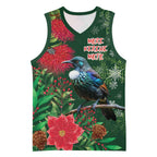 Tui Meri Kirihimete Personalised Basketball Jersey Pohutukawa Flowers Green Motif - Aussie Hoodie