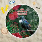 Tui Meri Kirihimete Personalised Beach Blanket Pohutukawa Flowers Green Motif - Aussie Hoodie