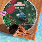 Tui Meri Kirihimete Personalised Beach Blanket Pohutukawa Flowers Green Motif - Aussie Hoodie