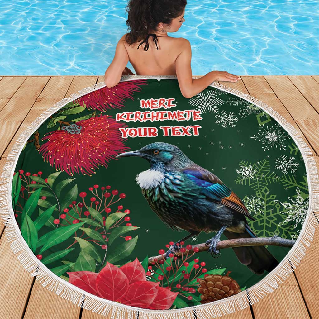 Tui Meri Kirihimete Personalised Beach Blanket Pohutukawa Flowers Green Motif - Aussie Hoodie