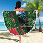 Tui Meri Kirihimete Personalised Beach Blanket Pohutukawa Flowers Green Motif - Aussie Hoodie