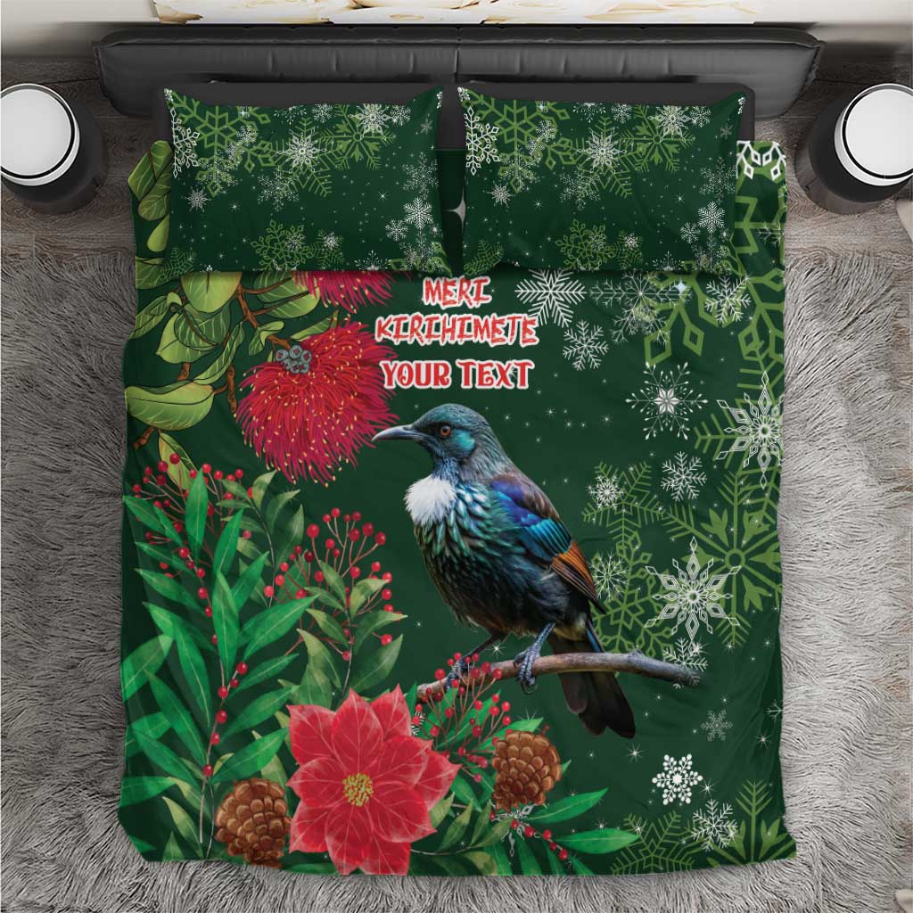 Tui Meri Kirihimete Personalised Bedding Set Pohutukawa Flowers Green Motif - Aussie Hoodie