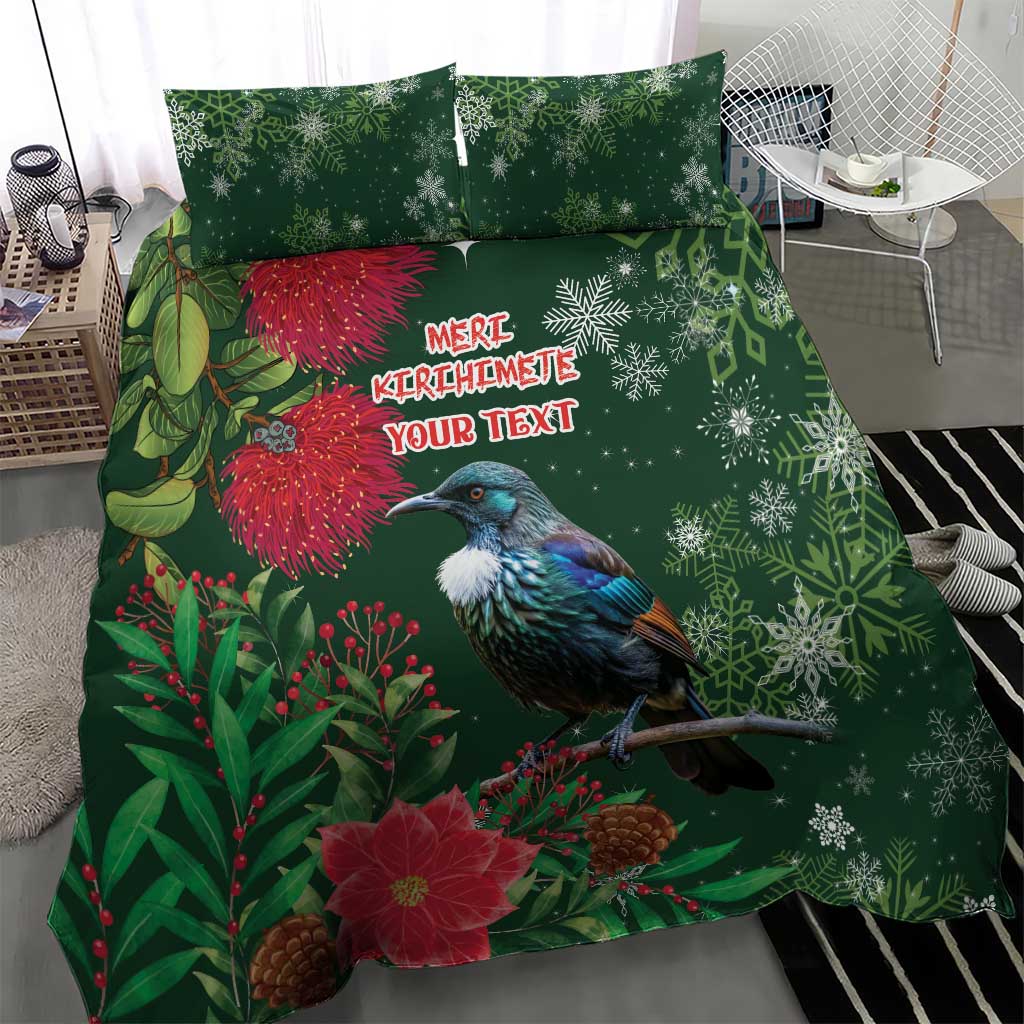 Tui Meri Kirihimete Personalised Bedding Set Pohutukawa Flowers Green Motif - Aussie Hoodie