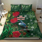 Tui Meri Kirihimete Personalised Bedding Set Pohutukawa Flowers Green Motif - Aussie Hoodie