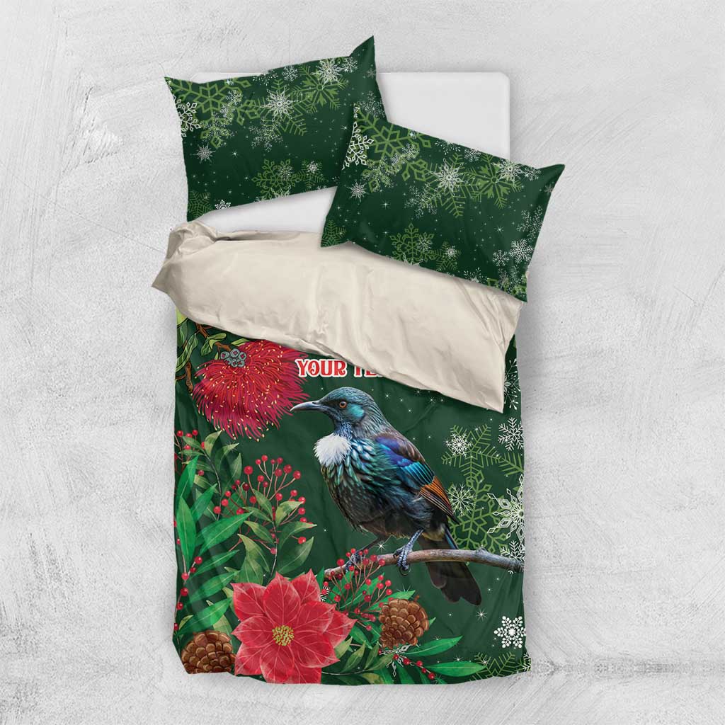 Tui Meri Kirihimete Personalised Bedding Set Pohutukawa Flowers Green Motif - Aussie Hoodie