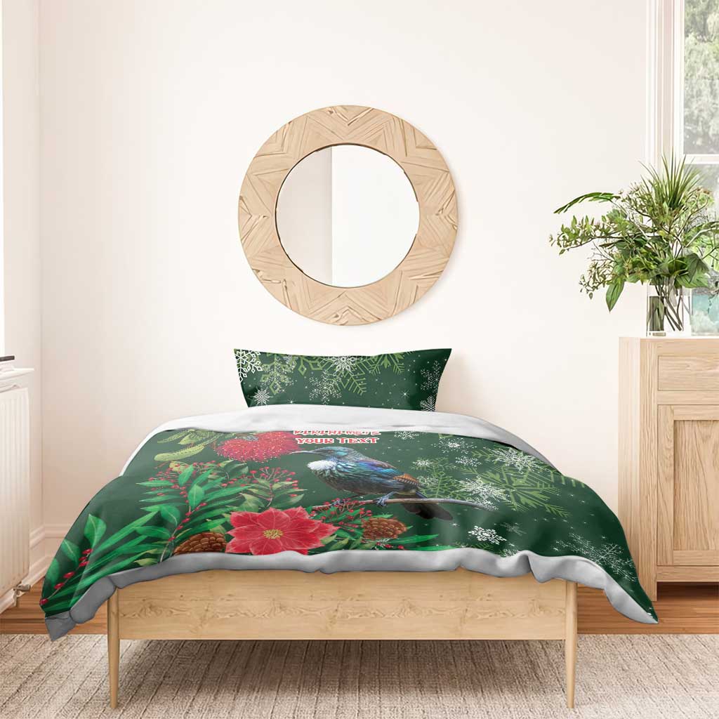 Tui Meri Kirihimete Personalised Bedding Set Pohutukawa Flowers Green Motif - Aussie Hoodie