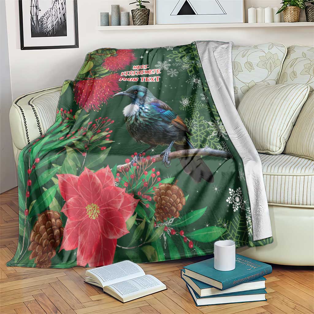 Tui Meri Kirihimete Personalised Blanket Pohutukawa Flowers Green Motif - Aussie Hoodie