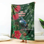 Tui Meri Kirihimete Personalised Blanket Pohutukawa Flowers Green Motif - Aussie Hoodie
