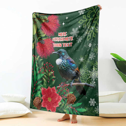Tui Meri Kirihimete Personalised Blanket Pohutukawa Flowers Green Motif - Aussie Hoodie