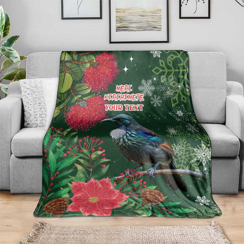 Tui Meri Kirihimete Personalised Blanket Pohutukawa Flowers Green Motif - Aussie Hoodie